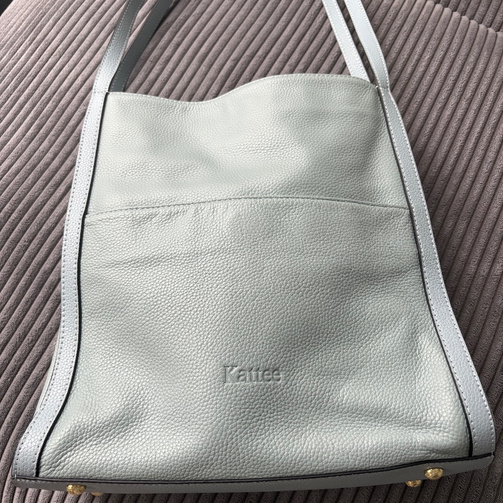 Pebbled leather Kattee handbag, “sky blue”
